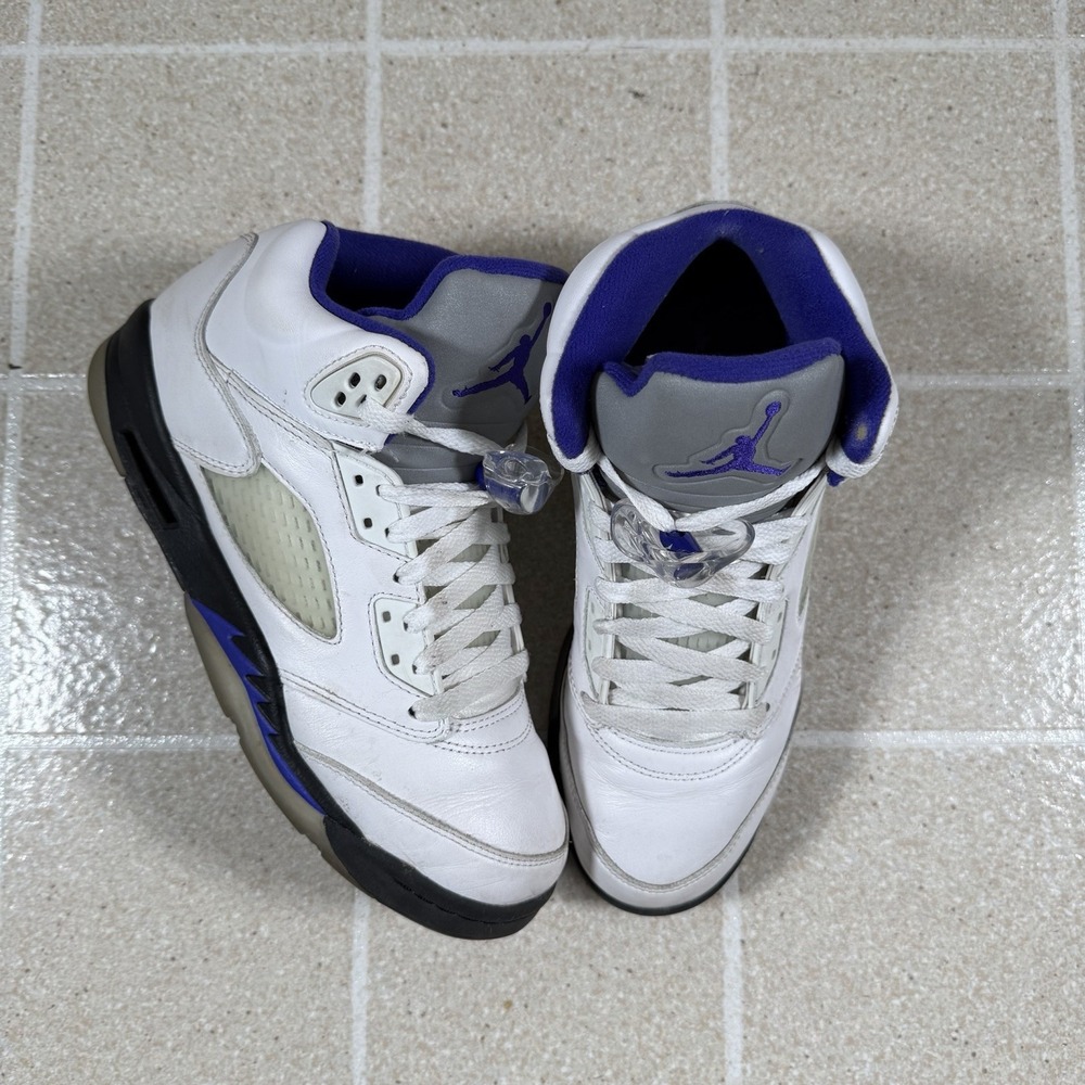Nike Air Jordan 5 Retro GS White Concord Black Leather Sz 8.5  440888-141